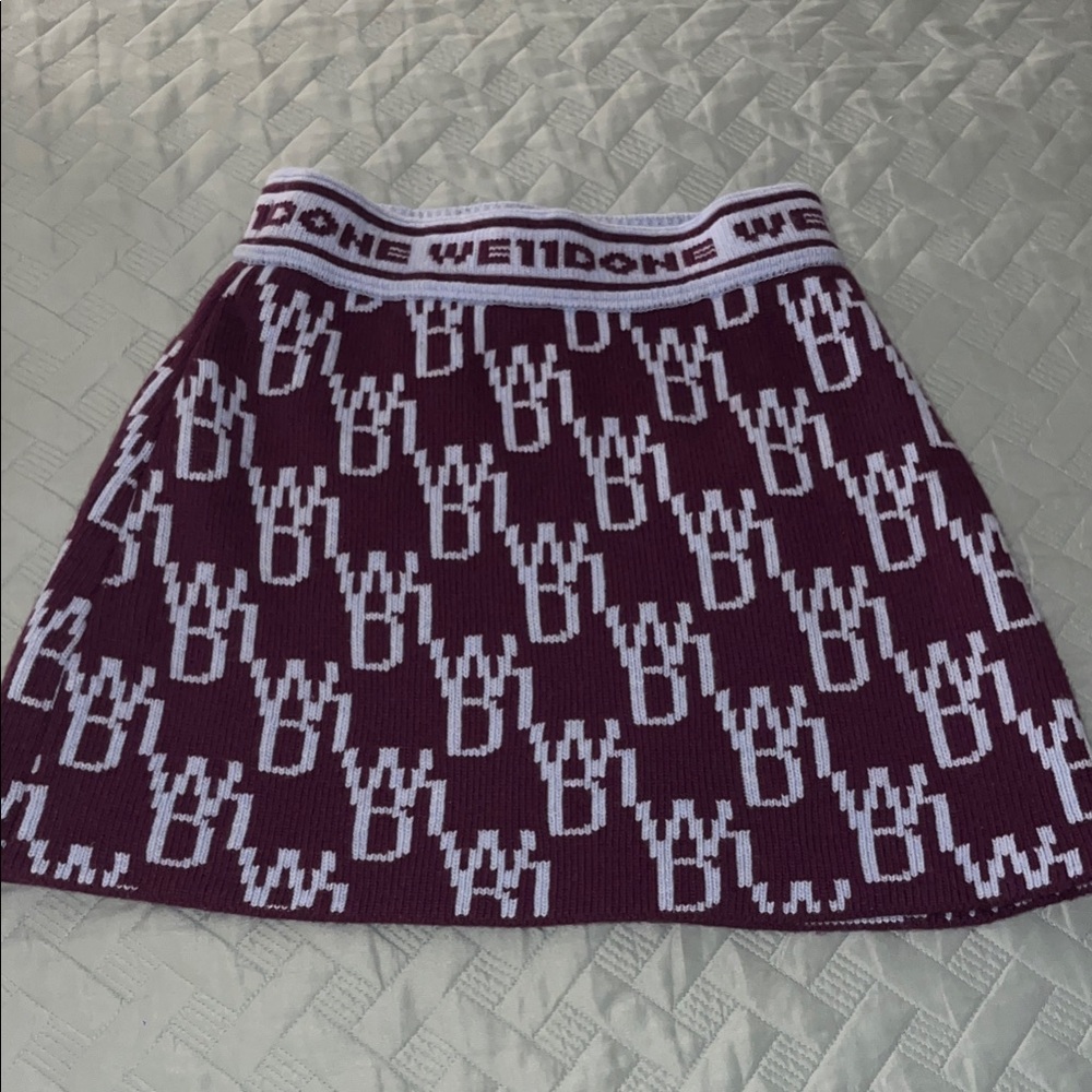 We11Done Maroon Patterned Mini Skirt